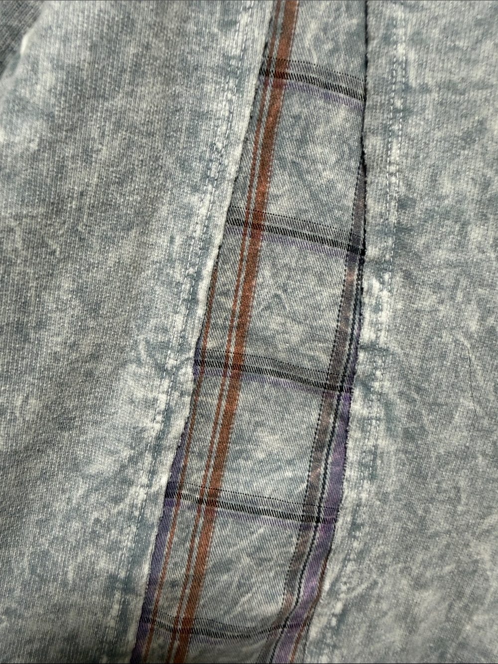 J.Her Washed Light Blue Short-Sleeve Women's Tee with Plaid Trim - Picture 4 of 6